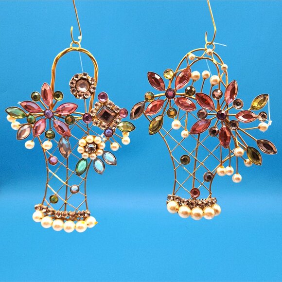 Katherine’s Collections Rhinestone Flower Basket Ornaments • Set of 2 • Vintage - Picture 7 of 10